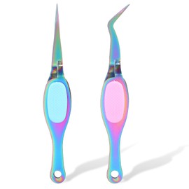 Ymapinc 2PCS Stainless Steel Precision Tweezers Set, Soft Grip Reverse Tweezers with Curved and Straight Tips for DIY Crafting, Jewelry Making, Beading, Laboratory Tasks, Needle Nose Tweezers