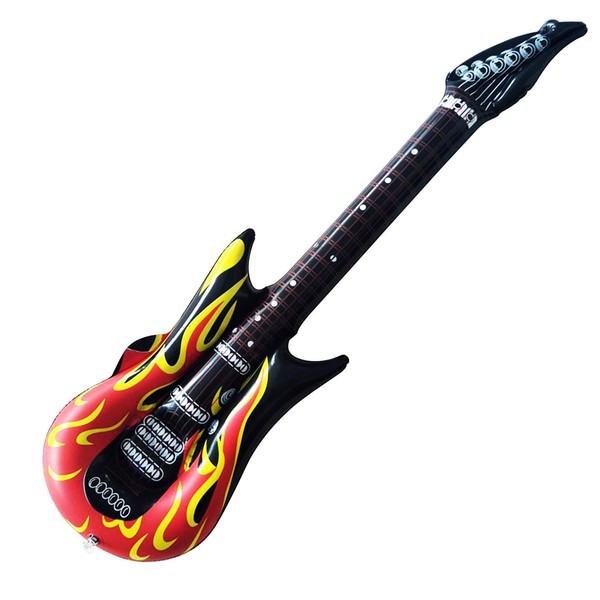 35 Inch Inflatable Guitar Rock Flame Design Inflatable Guitars Toys Rock Star Fancy Dress Kids Instruments Party Blow Up Guitar for 80s 90s Themed Carnival Parties Accessories Karaoke Decorations