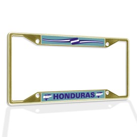 Fastasticdeals Metal Insert License Plate Frame Honduras Flag and Map Logo Weatherproof Car Accessories Gold 4 Holes Solid Insert