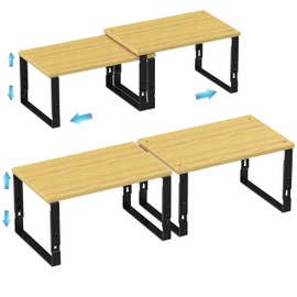 Expandable Kitchen Cabinet Organizer Shelves – Stackable Adjustable Metal and Wood Storage Racks for Countertop, Pantry, Garage Set of 2 Spice Rack – Easy Assembly, Space-Saving(2 Packs/Medium/Black)