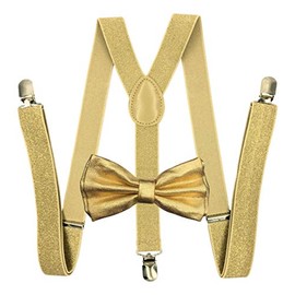 Gold Metallic Mens Bow Tie and Suspenders Set Glitter Prom, Gold, Size One Size