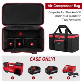Air Compressor Bag Compatible with Milwaukee M18 Inflator 2848-20/2771-20, Air Pump Carrying Case Fits for Milwaukee Tools Accessories,Tire Inflator Holder for Battery Pack 18V 3.0-9.0 Ah (Case Only)