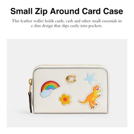 Coach Women's Essential Small Zip Around Card Case with Sticker Print, B4/Chalk Multi