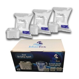Bluefox 3'lü Arıtmalı Sürahi Filtre Kartuşları - Klor, Kireç ve Organik Safsızlıkları Giderir, Hız Ayarlı, 160 Litre Kapasite, Geri Dönüştürülebilir ve Popüler Sürahilere Uyumlu