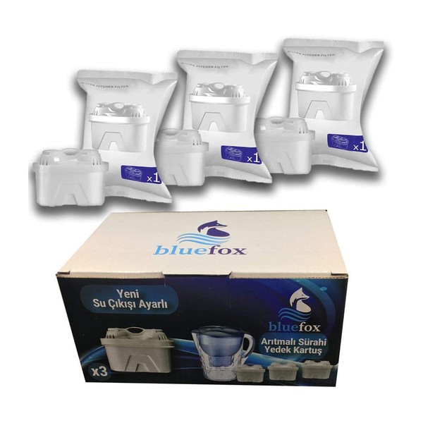 Bluefox 3'lü Arıtmalı Sürahi Filtre Kartuşları - Klor, Kireç ve