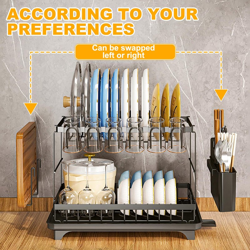 Dish Drying Rack 2 Tier,Space-Saving Dish Drainer with 360° Rotating