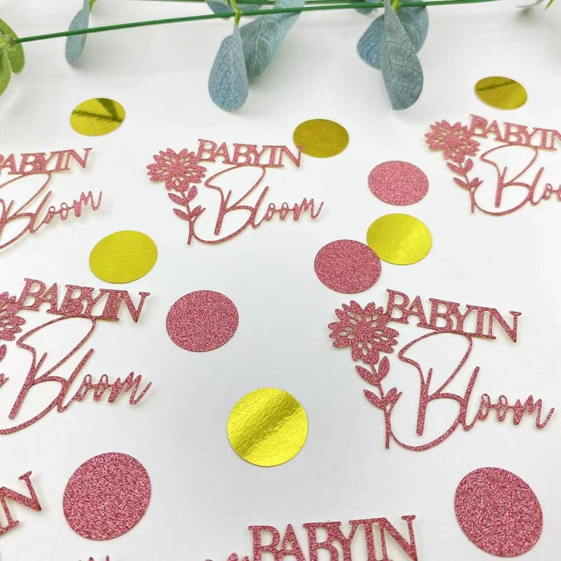 100 Pcs Golden Pink Baby Shower Confetti Scatter Decorations, Flower