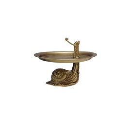 Creative Co-Op Decorative Metal Tray with Snail Shaped Stand, Gold Finish