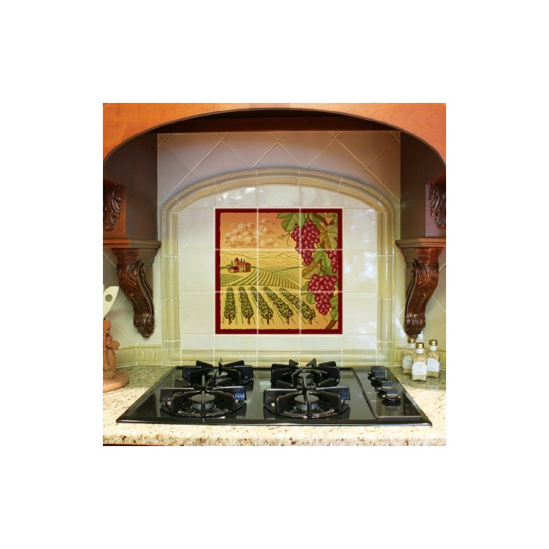 VictoryStore Kitchen Backsplash Ceramic Tile - Grapes and Vineyard Vector