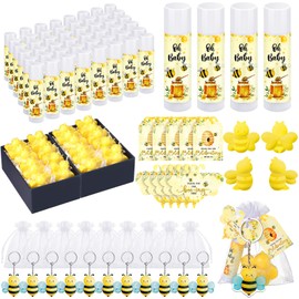 Dansib 288 Baby Shower Favors Baby Shower Gifts Bulk Lip Balms Soaps Keychains Organza Bags Guest Appreciation Gift with Thank You Tags and Cards for Boys Girls Guest Gift(Yellow,Bee)