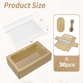 Conchpeople 30 Pcs Drawer Kraft Boxes, 6.5 x 3.5 x 2 inches, Cardboard Gift Boxes with Window for Party Favor Treats, Candy and Jewelry, Kraft Soap Packaging Boxes