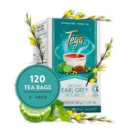 Tega Organic Earl Grey Rooibos Tea | Herbal Tea in Eco-Friendly Tea Bags, Fairtrade, Carbon Neutral, Zero Sugar, Caffeine Free, 20 Individually Wrapped Tea Bags (Pack of 3)