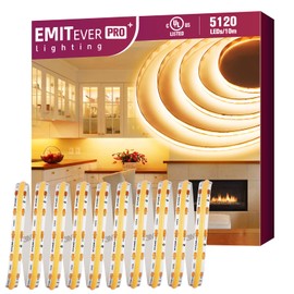 EMITEVER COB LED Strip Lights Warm White, 2700K Tape Light Premium High Density, DC 24V, 400+Lumens/ft, 5120LEDs/Spool, Ra 90+, 32.8ft/10m,UL Listed 5 Year After-Service(Power Supply Sold Separately)