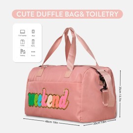 2 Pcs Travel Bag Weekender Bags For Women Sleepover Bag Overnight Bag With Shoe Compartment Duffel Bag Weekend Bag Gym Bag Hospital Personal Item With Toiletry Bag Love Chenille Letter Preppy