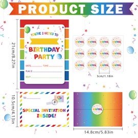 SEDEX 24 Party Invitations Kids, Childrens Girls Birthday Party Invitations Rainbow Invites Cards with Folding Envelope Design and Stickers