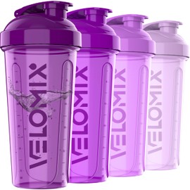 VELOMIX -4 PACK- 28 oz Protein Shaker Bottle for Protein Mixes - 4x Wire Whisk | Leak Proof Shaker Cups for Protein Shakes | Protein Shaker Bottle Pack | Protein Shake Cup(Purple Bloom)