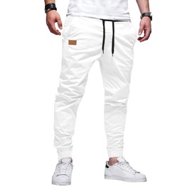 JMIERR Mens Casual Joggers Pants - Cotton Drawstring Chino Cargo Pants Hiking Outdoor Twill Track Jogging Sweatpants Pants with Pockets for Men, US 32(S), C White