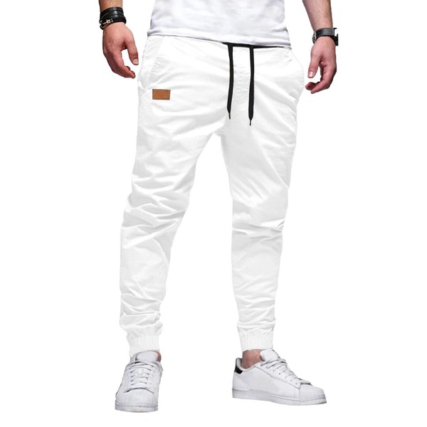 JMIERR Mens Casual Joggers Pants - Cotton Drawstring Chino Cargo