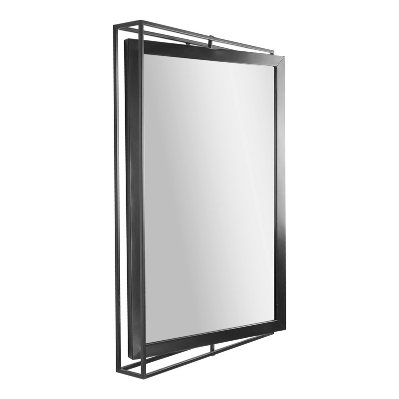 Head West Black Rectangular Metal Framed Swivel Floating Wall Mirror,