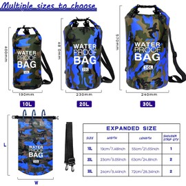 Bolsa Impermeable,Dry Bag 10l 20l 30l con Correa de Hombro Ajustable,Bolsa Estanca Impermeable para Kayak,Rafting,Natación, mochila impermeable para senderismo y deportes acuáticos. (azul, 20L)