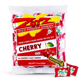 Zotz Fizzy Old Fashioned Hard Candy Fruit Flavored Cherry Candy, Individually Wrapped and Filled Hard Candy, From Italy Since 1970 (Bag 46 Units)
