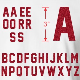 3" Tall Glitter Letters,Iron On Heat Transfer Vinyl for Sports T-Shirt Jersey Football Baseball,Team,t-Shirt (Red kit)