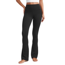 CRZ YOGA Butterluxe High Waist Mini Flared Leggings for Women 33" - Bootcut Yoga Pants with Pocket Casual Lounge Black Large