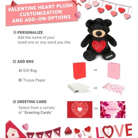 DolliBu I Love You Valentine Plush Black Bear - Cute Stuffed Animal with Red Heart and Name Personalization Gift for Valentines Day, Birthday, Anniversary, Romantic Date - 9 Inches