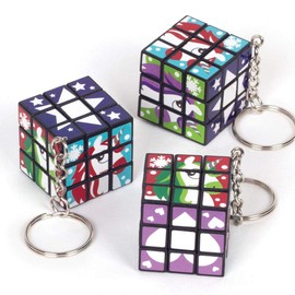 Baker Ross AT336 Festive Unicorn Puzzle Cube Keyrings-Pack of 4, Christmas Arts and Craft, Assorted