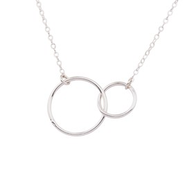 Interlocking Circle Necklace, Double Circle Pendant Necklace, 2 Entwined Ring Necklace, Minimalist Gift for Her, Couple, Sister Necklace (TWO (2) Rings .925 Sterling Silver, 16"+2" Extender)