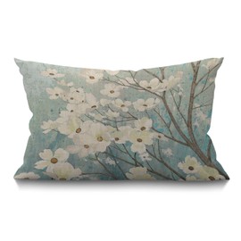 BGBDEIA Farmhouse Decorative Outdoor Throw Pillow Covers for Couch Sofa Bed Spring Dogwood Blossoms Light Blue White Pillow Cover Modern Decor Pillow Case 30 x 50 cm 12 x 20 Inch