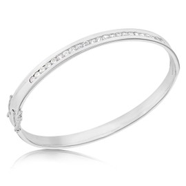 Tuscany Silver Women's Sterling Silver Channel Set Cubic Zirconia Curve Bangle