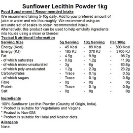Sunflower Lecithin Powder - 1kg - Phosphatides - Vegan