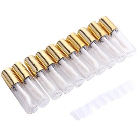 PurYupearl 10 Pcs Gold Clear Round DIY Empty Lipstick Bottle, 1.2ML Gloss Tubes Lipgloss Tubes Container with Cap,Cosmetic Sample Container Lip Gloss