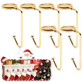 365park Christmas Mantle Stocking Holders Set of 6 - Upgrade Non-Slip Fireplace Hangers, Lightweight Metal Hooks for Christmas Party Decoration (Gold)