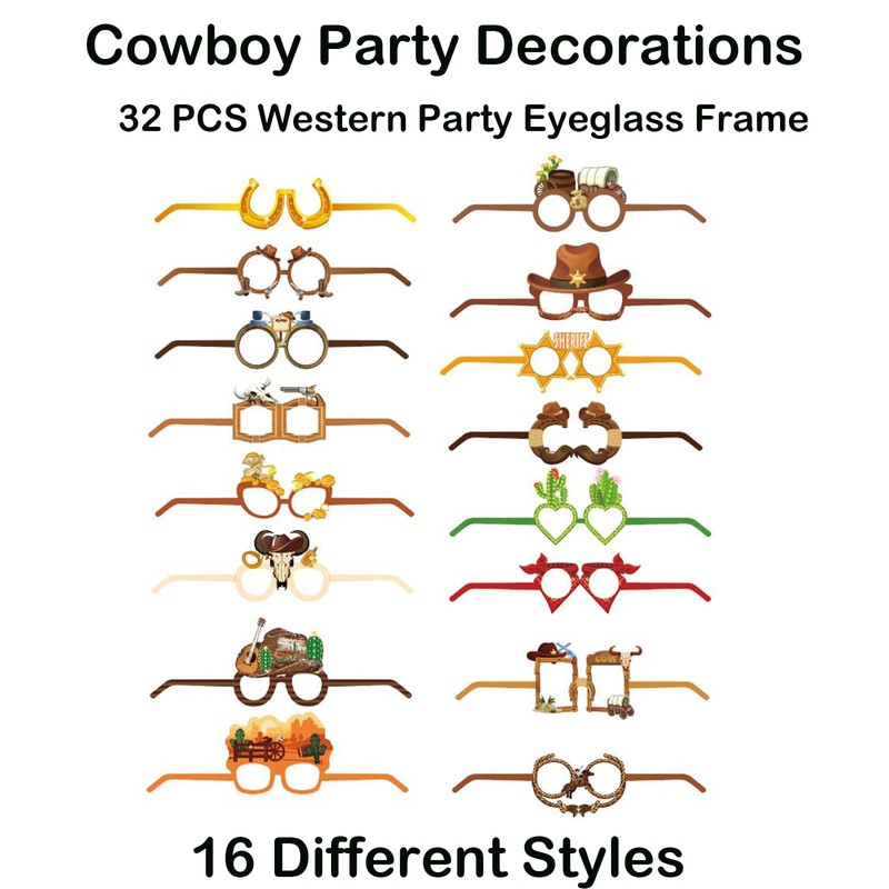 Qpout 32 PCS Western Party Decorations Cowboy Paper Glasses, Wild