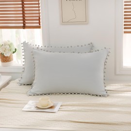 MOVE OVER Beige Gray Pillowcases King Size Boho Pom Pom Pillowcases Set of 2 Solid Light Gray Pom Pom Fringe Pillow Case Cover 2 Pack