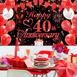 Rumia 40th Anniversary Decorations Red Black Happy Banner Ruby Wedding for Anniversary, Party 72.8x43.3 inches, A8L1EQW