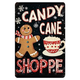 MUYIASER Metal Tin Sign Candy Cane Shoppe Christmas Vintage Sign Retro Tin Sign Aluminum Sign for Bedroom Kitchen Garden Wall Bab Club Coffee Home Decor 8x12 Inch