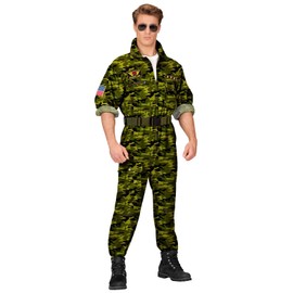 MIMIKRY Men's Costume Fighter Jet Pilot Camouflage Green Fighter Aviator Jumpsuit Jet Pilot Fighter Pilot Aviator Army Size: XL