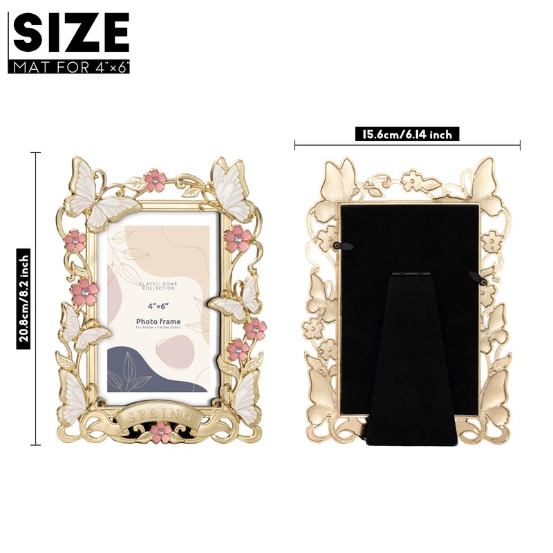 FIHOO 4x6 inch Picture Frame Butterfly Design Spring Style Metal