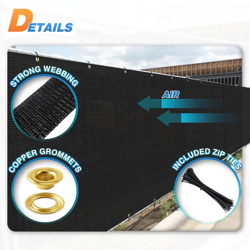 TANG 8' x 25' Privacy Fence Screen Black Shade Cloth