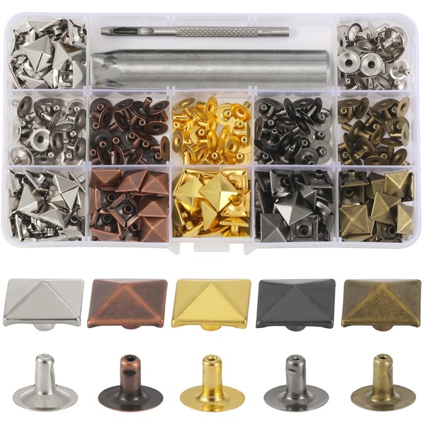 YORANYO 120 Sets 12mm Pyramid Studs for Clothing Square Rivets