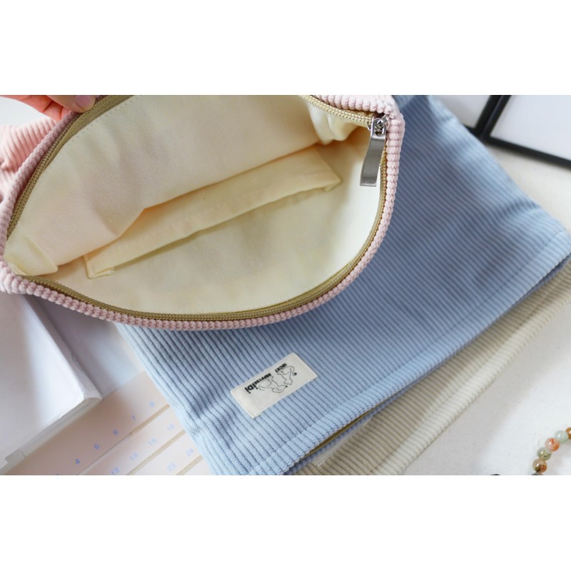 HAPPYHEIDI Large Corduroy Makeup Bag Compartment Cosmetic Toiletry Travel Accessory