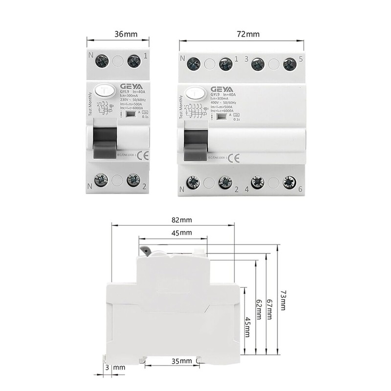 GEYA Electromagnetic Residual Current Circuit Breaker Type A ELCB RCD