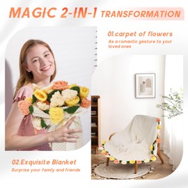 Crochet Flower Bouquet Blanket: 2-in-1 Daisy Bouquet Hand Knitted Throw - 43" Blanket That Turns Into a Flower Bouquet Crochet - Boho Home Decor Valentine's Mother's Day Birthday Gifts for Women