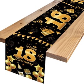 Table Runner 18th Birthday Boy Girl 18th Birthday Decoration Black Gold Happy 18th Birthday Table Decoration for Tablecloth Anniversary Birthday Party Decoration