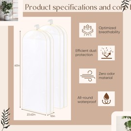 Chunful 60" Clear Garment Bags for Hanging Clothes 4-Pack Dust-Proof Closet Storage Covers with 10" Gusseted Design & Smooth Zipper for Dresses, Coats, Suits, Women's Home Organization(Beige)