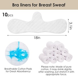 CECOMBINE 10 Pcs Cotton Bra Liners Under, Reusable Under Bra Liners Breathable Soft Under Bra Pads, Bra Liners to Absorb Sweat Under Breasts Absorber Pads, Cool Support Prevent Irritation and Redness