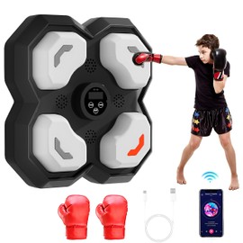 New Type of Wall-Mounted Smart Bluetooth Music Boxing Trainer, Music Boxing Machine with Boxing Gloves, Electronic Boxing Target, Home Fitness Equipment, Suitable for Indoors and Gyms (Black)